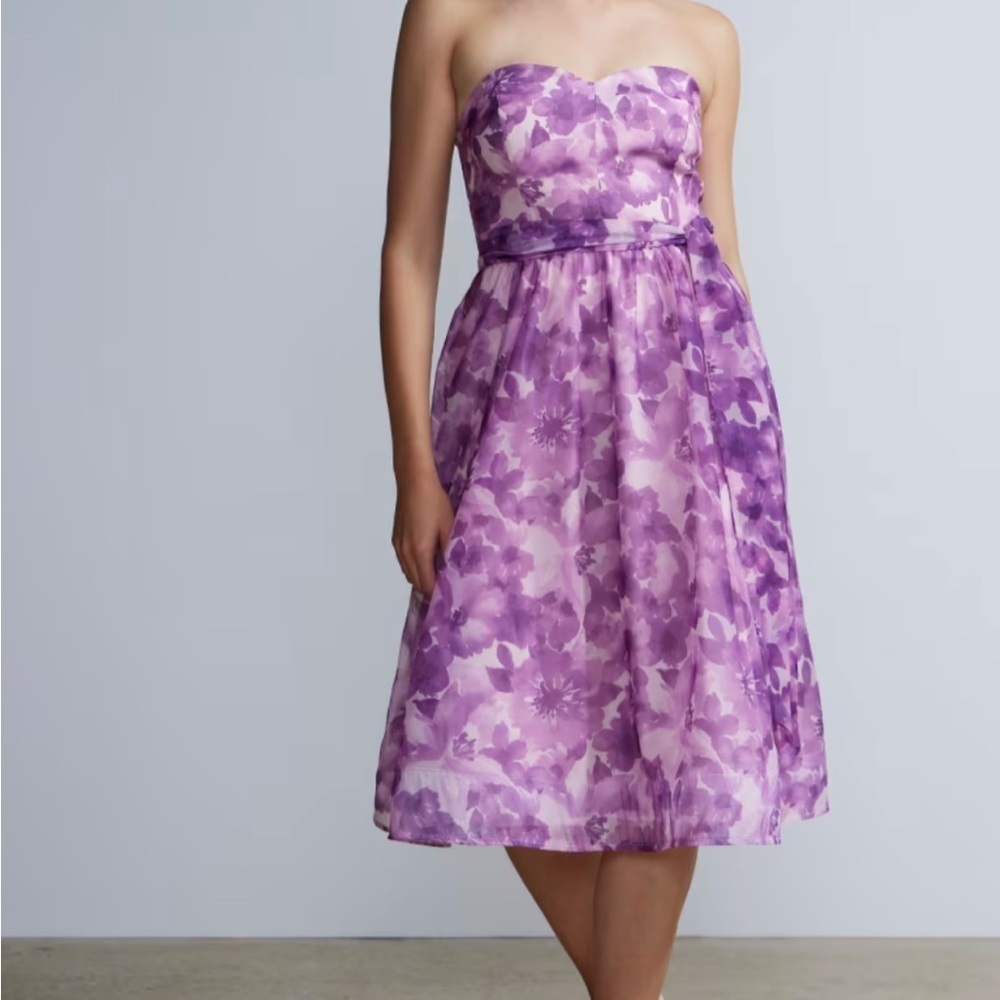 New York & Company Purple Strapless Sweetheart Neck Flare Dress NWT Size L - Picture 1 of 5
